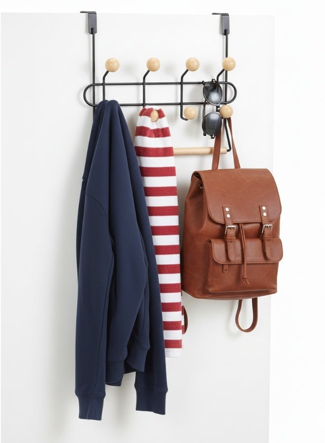 خطافات 8 كرة مع قاعدة تعليق للأبواب – حل تخزين عملي وأنيق لتعليق الملابس، الشماعات، المناشف، الحقائب والإكسسوارات في المنزل بسهولة دون الحاجة لتركيب أدوات إضافية، المعدن المطلي – شماعة متعددة الاستخدامات للملابس والمناشف والحقائب، مناسبة لغرف النوم والمطابخ والحمامات، علاقة باب قوية بدون مسامير بلون أسود أنيق - Image 4